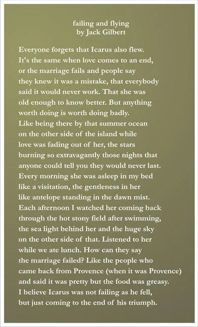 Jack Gilbert&rsquo;s &lsquo;Failing and Flying,&rsquo;